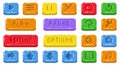 Pixel menu buttons. Retro video game interface icons, 8 bit game panel plus minus symbols, old school application buttons. Vector