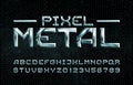 Pixel Metal alphabet font. Chrome effect futuristic letters and numbers. Royalty Free Stock Photo