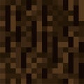 Pixel minecraft style wood block background. Concept of game pixelated seamless square dark brown bark background. Vector