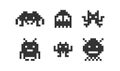 Pixel Monsters game icons set. 8 bit space alien illustration symbol. Invaders vector flat