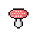 Pixel mushroom illustration with white dots. 90s retro game style