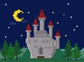 Pixel Night Landscape With Castle