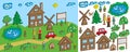 The pixel objects and figures for education and childrens games