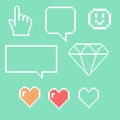 Pixel objects for games icons set. Social Networking Speech Bubbles: Smiley, Love