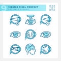 Pixel perfect blue eye care linear icons set