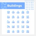 Pixel perfect blue gradient building icons set Royalty Free Stock Photo