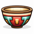 Pixel Perfect Ethnic Bowl Icon Illustration In Anaglyph Style