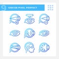 Pixel perfect gradient eye care linear icons set Royalty Free Stock Photo