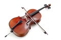 Cello and Bow on White Background Royalty Free Stock Photo