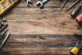 Pixel Perfect Picture of Close Up New of Assorted Work Tools on Wood with Copy Space for Text Royalty Free Stock Photo