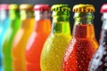 Pixel Perfect Picture of a Close Up of a Row of Soda Bottles with Different Colors Royalty Free Stock Photo