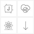 Pixel Perfect Set of 4 Vector Line Icons such as alphabet; thanksgiving; j; internet; arrow