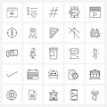 Pixel Perfect Set of 25 Vector Line Icons such as beverage, production, tag, film slate, sports