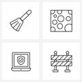 Pixel Perfect Set of 4 Vector Line Icons such as broom; security; sheet; antivirus protected; construction