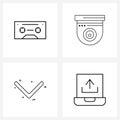 Pixel Perfect Set of 4 Vector Line Icons such as cassette; arrow; audio; camera; pointer
