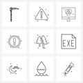 Pixel Perfect Set of 9 Vector Line Icons such as Christmas tree, info, led, user interface, media