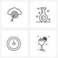 Pixel Perfect Set of 4 Vector Line Icons such as cloud focus; food; digital; clock; glass