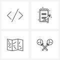 Pixel Perfect Set of 4 Vector Line Icons such as code; map; programming; text; west wild