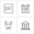 Pixel Perfect Set of 4 Vector Line Icons such as code; tube; files; checking; wildlife