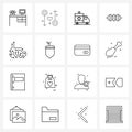 Pixel Perfect Set of 16 Vector Line Icons such as connectivity, ic, medical, barbecue, kitchen