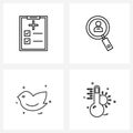 Pixel Perfect Set of 4 Vector Line Icons such as document, fly, check list, man, thermometer