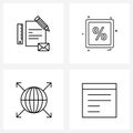 Pixel Perfect Set of 4 Vector Line Icons such as document, geometry, pencil, math`s, app Royalty Free Stock Photo