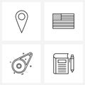 Pixel Perfect Set of 4 Vector Line Icons such as gps; belt; country; united; brand book