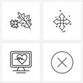 Pixel Perfect Set of 4 Vector Line Icons such as leafs, heart, arrow, four way, circle