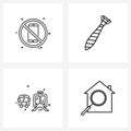 Pixel Perfect Set of 4 Vector Line Icons such as mobile, trains, phone, suiting, home search