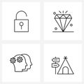 Pixel Perfect Set of 4 Vector Line Icons such as open; avatar; diamond; business; activities