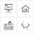 Pixel Perfect Set of 4 Vector Line Icons such as presentation, security, graph, real estate, direction Royalty Free Stock Photo