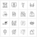 Set of 16 Simple Line Icons for Web and Print such as, profile, paint brush, avatar, Jewish temple