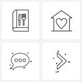 Pixel Perfect Set of 4 Vector Line Icons such as recipe book, conversation, meal, love, sms