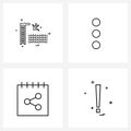 Pixel Perfect Set of 4 Vector Line Icons such as sea side, calendar, picnic, menu, day