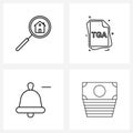 Pixel Perfect Set of 4 Vector Line Icons such as search house, bell, file, files, less