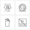 Pixel Perfect Set of 4 Vector Line Icons such as shield, delete, love, science, recycle Royalty Free Stock Photo