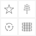 Pixel Perfect Set of 4 Vector Line Icons such as star, medical, arrows, road, reload
