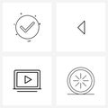 Pixel Perfect Set of 4 Vector Line Icons such as tick, play, tick, arrow, loading