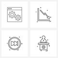 Pixel Perfect Set of 4 Vector Line Icons such as web; user interface; programming; chart; forward