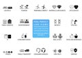 Pixel perfect thin line icons and symbols of various industries / business sectors like public services, consumer goods, defence, Royalty Free Stock Photo