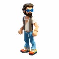 Pixel Person With Beard And Blue Jeans - Highly Detailed Sandalpunk Neogeo 3d Art