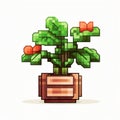 Detailed Pixel Art Potted Plant Icon Stock Illustration