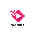 pixel play media logo design template. play icon symbol design Royalty Free Stock Photo