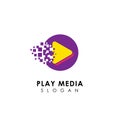 pixel play media logo design template. play icon symbol design