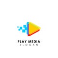 pixel play media logo design template. triangle play icon symbol designs Royalty Free Stock Photo