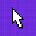 Pixel pointer of a computer mouse on a bright purple background. Arrow icon Royalty Free Stock Photo