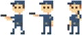 Pixel policemen with pistol. Officers in blue uniform. Pixelated group of cops holding handgun