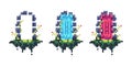 Pixel portals set. Magic fantasy glowing door icons, 8 bit video game asset sprite rpg elements. Vector collection