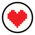 Pixel red heart in circle simple icon
