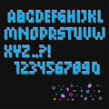 Pixel retro arcade game style font design, 3d alphabet, letters and numbers vector illustration Royalty Free Stock Photo